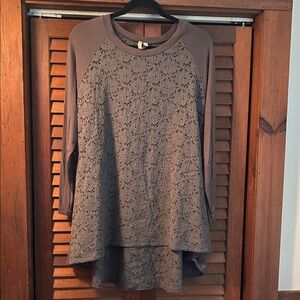 Comfy USA Lace-Front Raglan Long Sleeve Top - Taupe